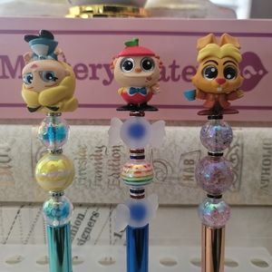 Disney Doorables Set of 3 Alice Wonderland Beaded Pens Tweedle March Hare Rabbit